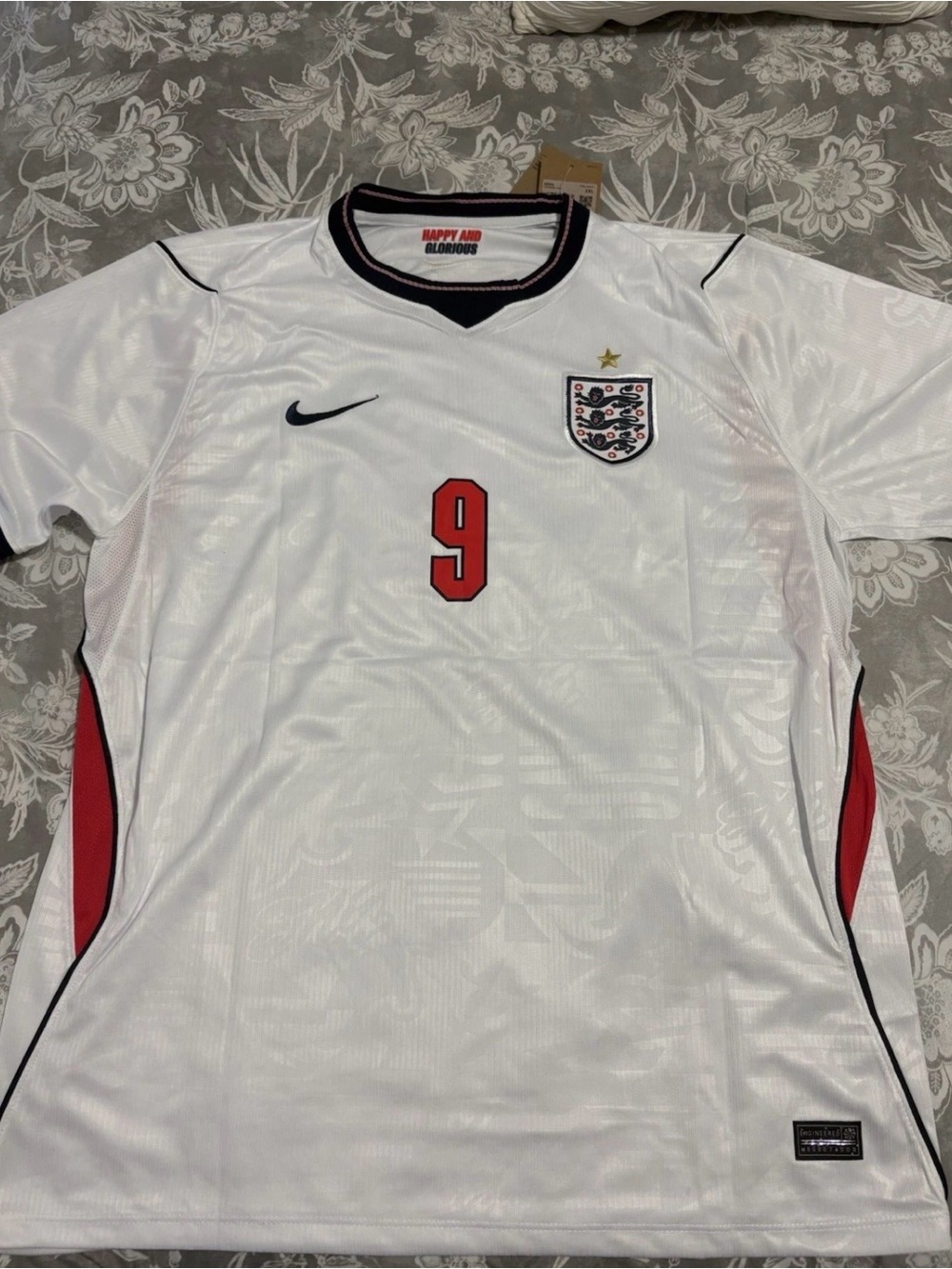 England White Soccer Jersey with Red Accents Harry Kane